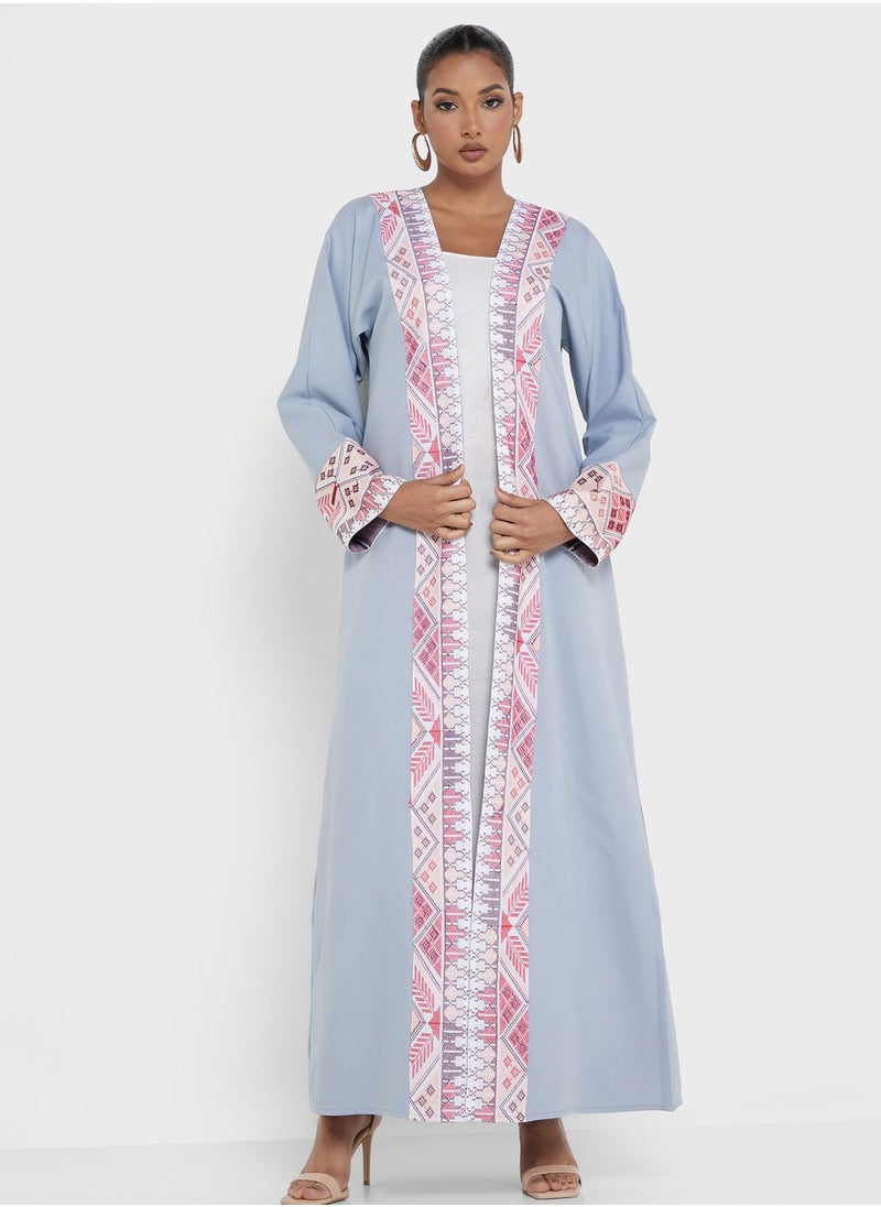 hayas closet - Embroidered  Flared Sleeve Abaya - Image 1