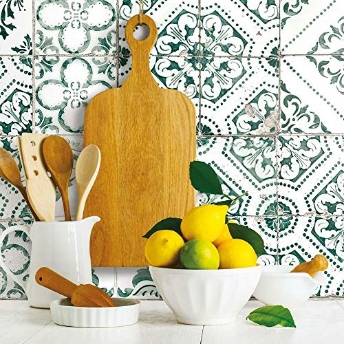 RoomMates RMK11281WP Forest Green Mediterranean Tile Peel and Stick Wallpaper - Image 1