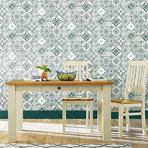 RoomMates RMK11281WP Forest Green Mediterranean Tile Peel and Stick Wallpaper - Image 3