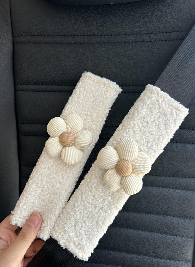 BNTR Car Seat Belt Cover 2PCS Stocking Stuffers Cute Creative Toy Flower Cloud Duck Safety Seatbelt Shoulder Pad Auto Accessory Protector Seatbelt Shoulder Protector Nice Gift (2-Pack Simple White) - Image 1