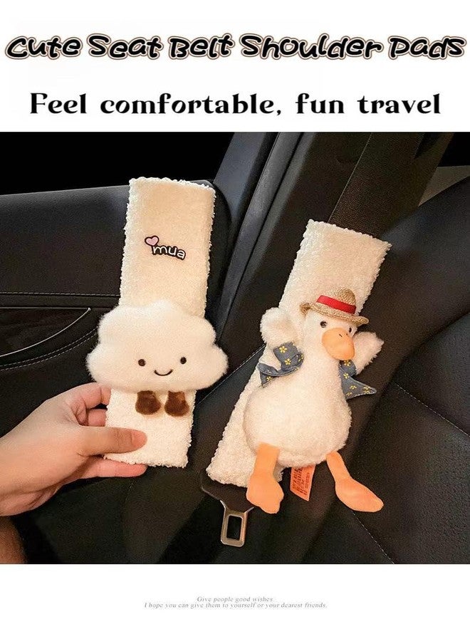 BNTR Car Seat Belt Cover 2PCS Stocking Stuffers Cute Creative Toy Flower Cloud Duck Safety Seatbelt Shoulder Pad Auto Accessory Protector Seatbelt Shoulder Protector Nice Gift (2-Pack Simple White) - Image 2