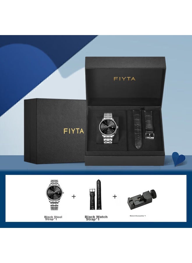 Fiyta Classic Series Calendar Black Dial Steel Band Automatic Mechanical Business Men's Watch, Holiday Gift For Men - Image 1