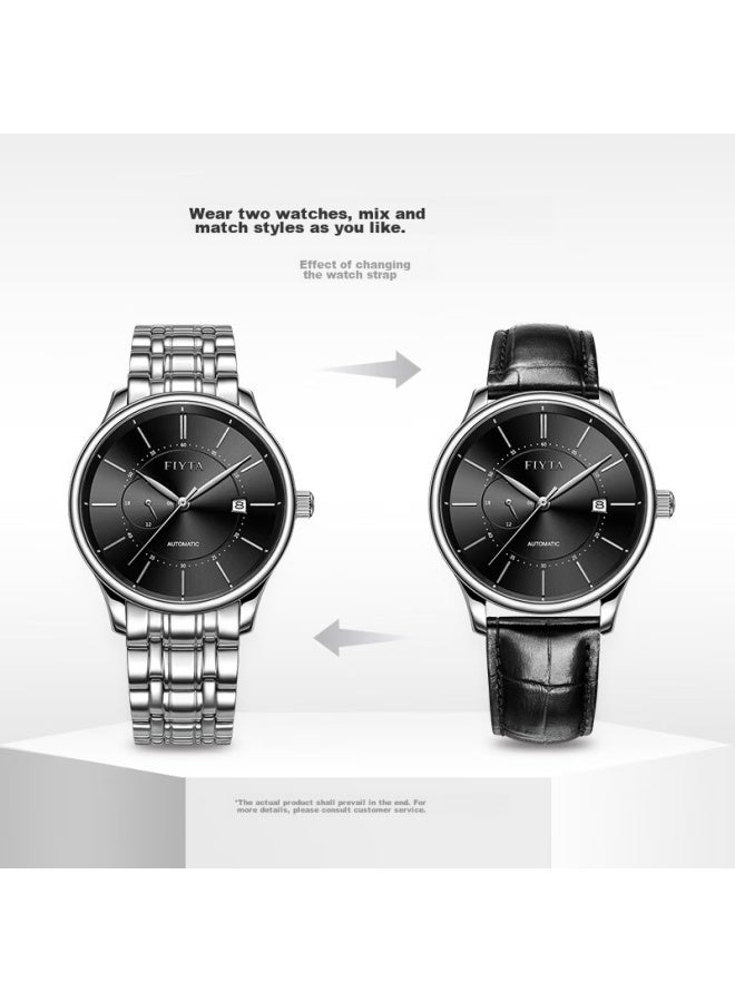 Fiyta Classic Series Calendar Black Dial Steel Band Automatic Mechanical Business Men's Watch, Holiday Gift For Men - Image 2