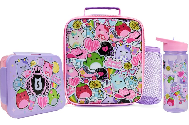 Get Trend Squishmallows Lunch Bag, Lunch Box, Water Bottle for Kids 3 Piece Set Bento Box, Insulated Snack Container, Meal Holder Gifts for Kids (Multi Squishmallows) - Image 1