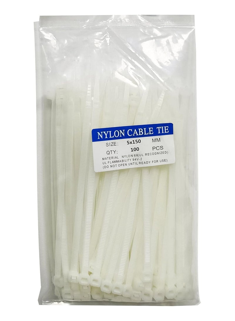 100 pcs 6 inch Cable Zip Ties Heavy Duty, Premium Plastic Wire Ties with 50 LBS Tensile Strength, Self-Locking White Nylon Cable Tie Wraps Straps for Indoor... - Image 2