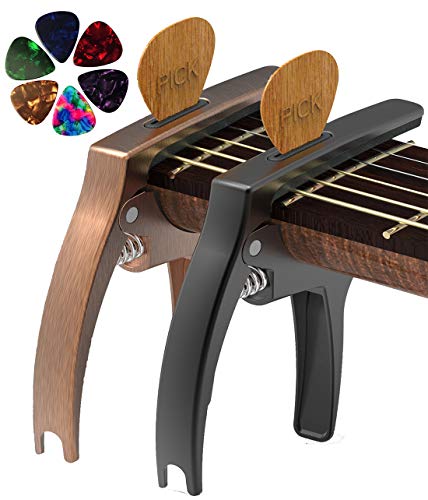 TANMUS 3in1 Guitar Capo for Acoustic and Electric Guitars,2 Pack(with Pick Holder and 6Picks),Ukulele,Strings Accessories - Image 1