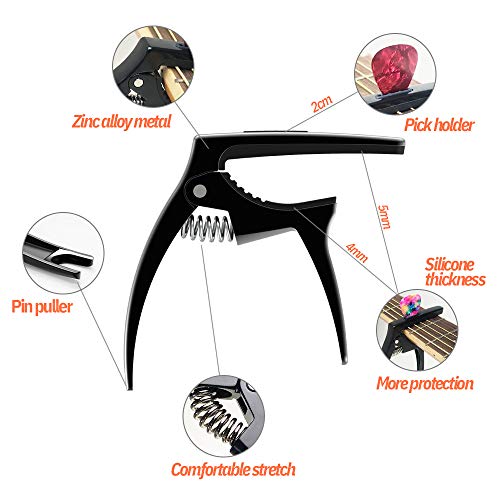 TANMUS 3in1 Guitar Capo for Acoustic and Electric Guitars,2 Pack(with Pick Holder and 6Picks),Ukulele,Strings Accessories - Image 3