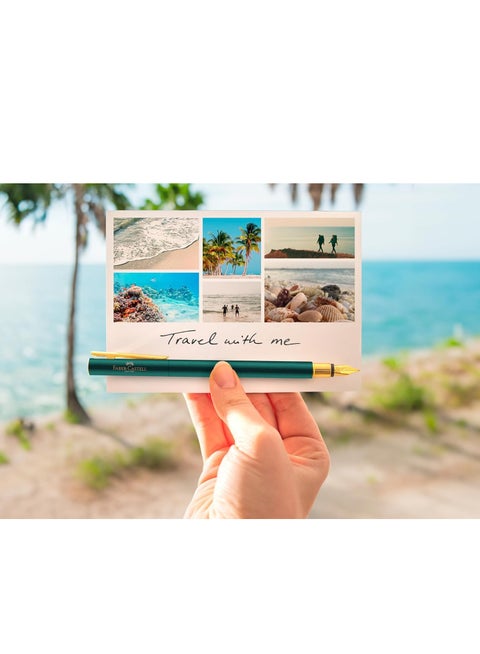 Faber-Castell Neo Slim Fountain Pen Nib Width M Gold Rainforest,The pen is equipped with a high-quality gold-plated stainless steel nib in width M (medium)