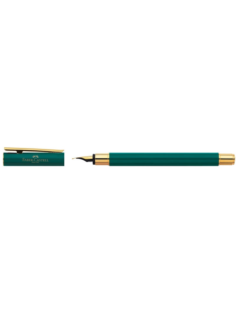 Faber-Castell Neo Slim Fountain Pen Nib Width M Gold Rainforest,The pen is equipped with a high-quality gold-plated stainless steel nib in width M (medium)