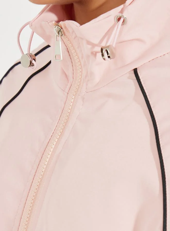 Styli Oversized Regular Length Bomber Jacket with Contrast Piping