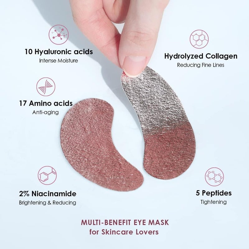 glowiest Sweet Dreams Collagen Glow Rose Gold Eye Masks - Korean Under Eye Patches Puffy Eyes, Dark Circles & Wrinkles | Collagen, Niacinamide, Hyaluronic Acid & Peptides | Hydrating Eye Treatment & BeautyCare - Image 2