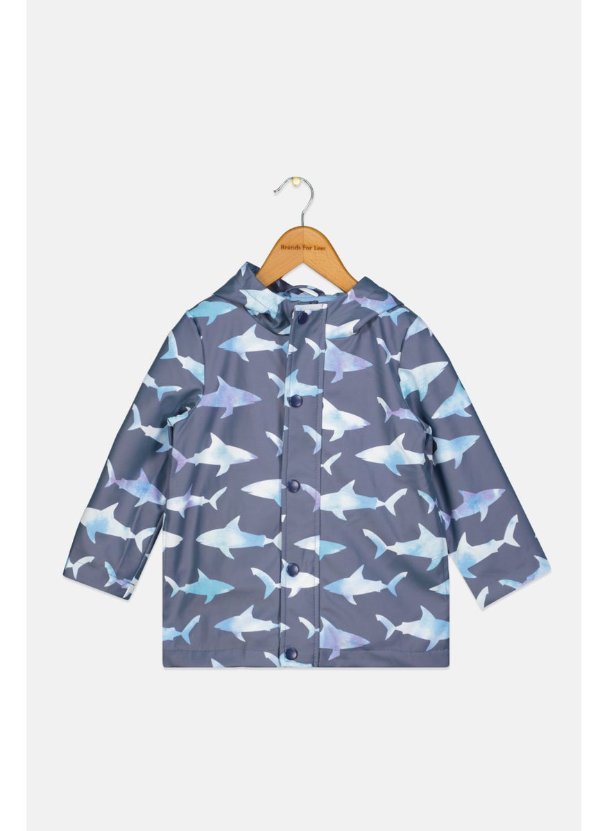 Andy & Evan Toddlers Boy Allover Print Hooded Jacket, Grey  - Image 1