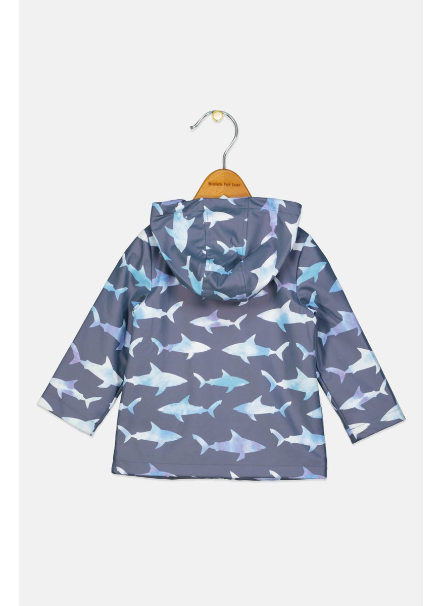 Andy & Evan Toddlers Boy Allover Print Hooded Jacket, Grey  - Image 2