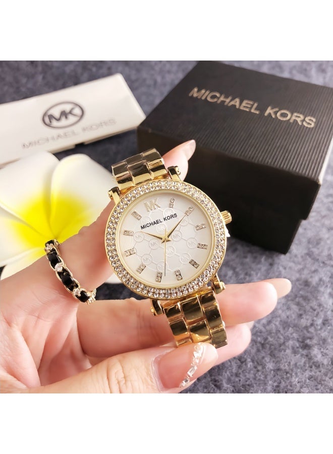 ام كي Michael Kors Gold - Tone Crystal - Embellished Watch