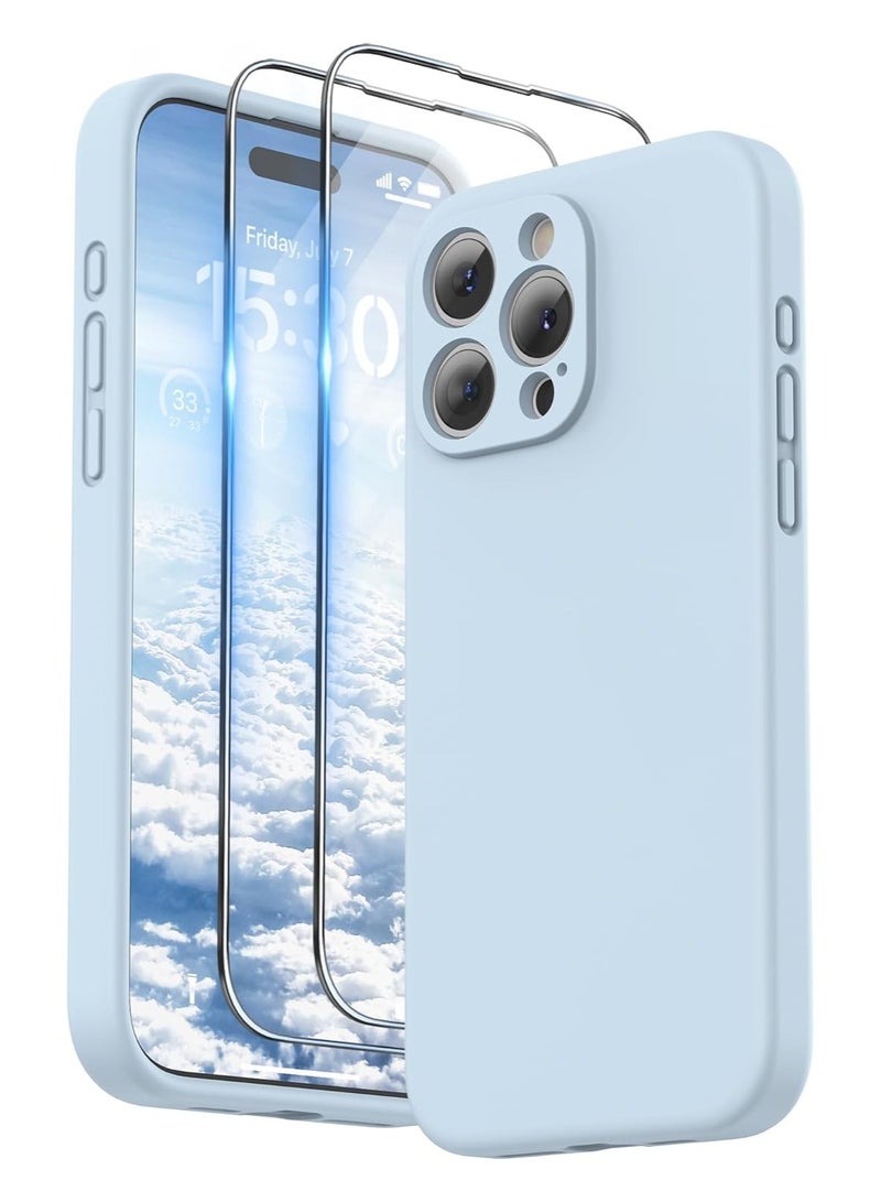 ELTRAZONE Design for iPhone 15 Pro Max Case, Liquid Silicone [2 x Screen Protectors & 1 x Lanyard] Protection for Each Lens Shockproof Cover for iPhone 15 Pro Max 6.7 inch 2023, Cloud Blue - Image 1