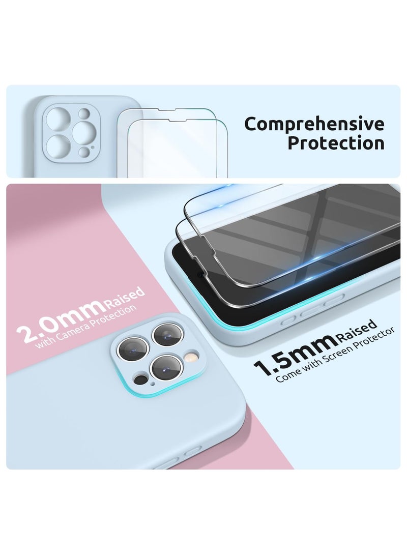 ELTRAZONE Design for iPhone 15 Pro Max Case, Liquid Silicone [2 x Screen Protectors & 1 x Lanyard] Protection for Each Lens Shockproof Cover for iPhone 15 Pro Max 6.7 inch 2023, Cloud Blue - Image 3