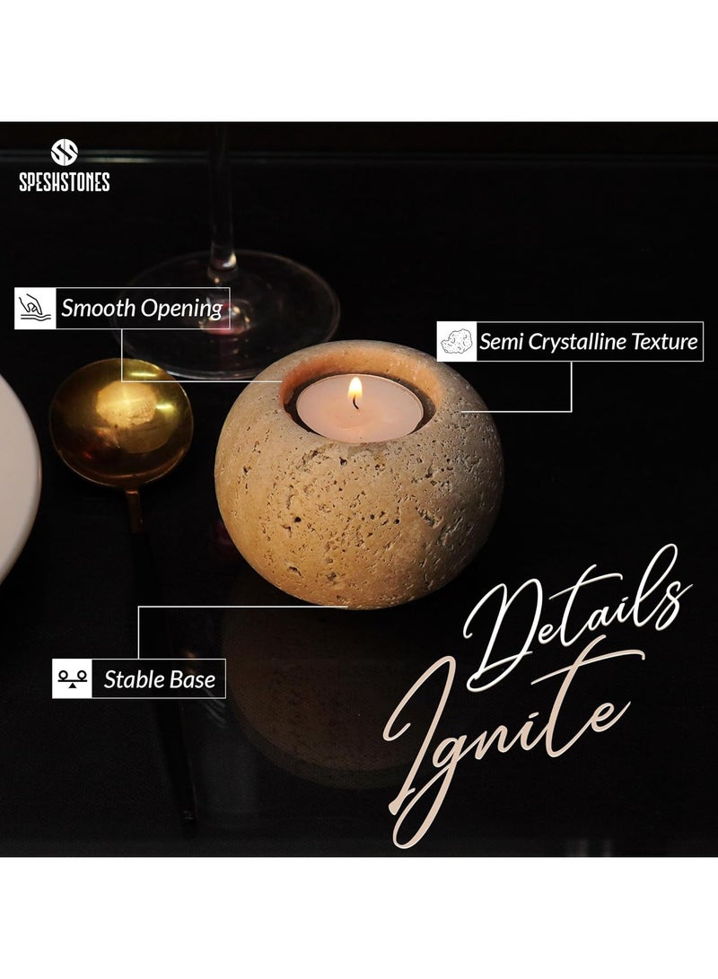 SPESHSTONES Travertine Tealight Candle Holders 3.5 Inch Stone Votive Candles Holder for Birthday & Wedding Party Decoration - Small Tea Lights Candles Set of 2 for Centerpiece Dining Table Decor  - Image 4