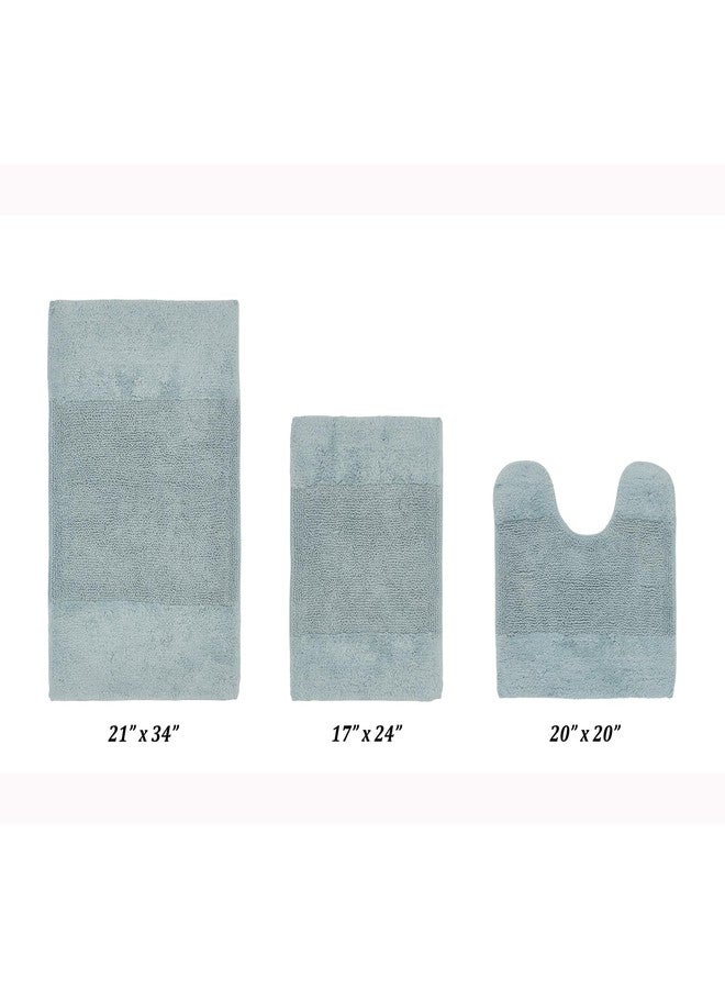 Better Trends 3 Piece Bathroom Rug Set 100% Cotton Non-Slip Washable Bath Mat, Soft & Absorbent Bath Rugs for Bath Room, Shower, Bathtub & Spa Floors Blue Granada Collection - Image 2