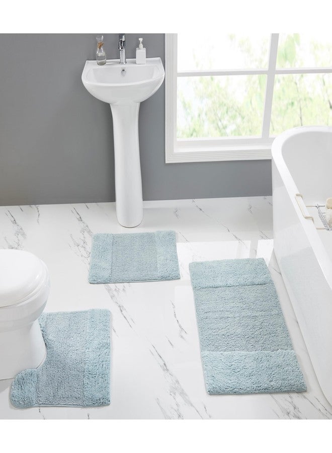 Better Trends 3 Piece Bathroom Rug Set 100% Cotton Non-Slip Washable Bath Mat, Soft & Absorbent Bath Rugs for Bath Room, Shower, Bathtub & Spa Floors Blue Granada Collection - Image 1