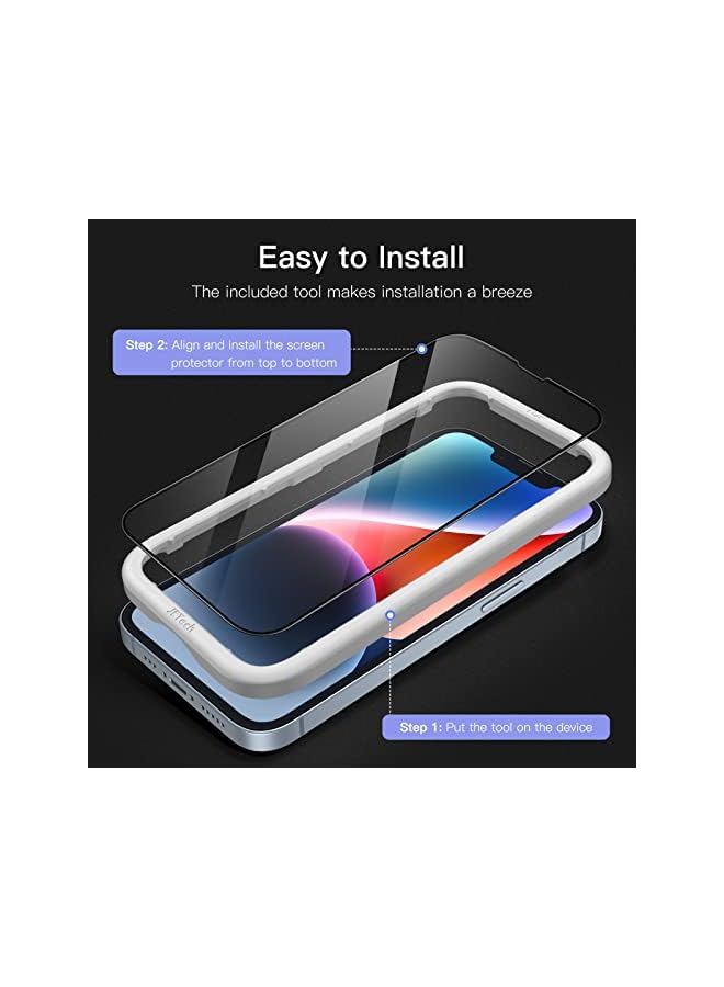 Jetech Full Coverage Screen Protector For Iphone 14 6.1-Inch, Black Edge Tempered Glass Film With Easy Installation Tool, Case-Friendly, Hd Clear, 3-Pack - Image 3