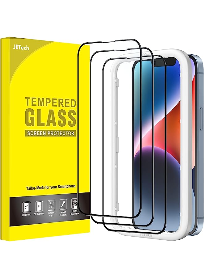 Jetech Full Coverage Screen Protector For Iphone 14 6.1-Inch, Black Edge Tempered Glass Film With Easy Installation Tool, Case-Friendly, Hd Clear, 3-Pack - Image 1