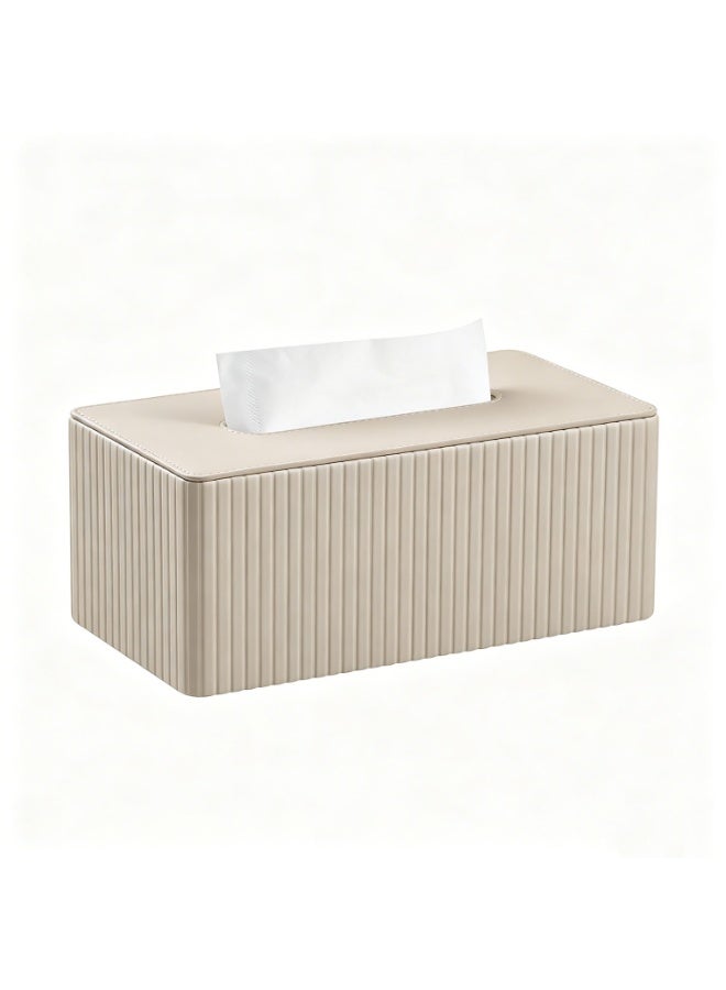Stylish Pu Leather Rectangular Tissue Box Sleeve With Magnetic Bottom Lid, Suitable For Bathroom, Bedroom, And Office Use, Beige. - Image 1