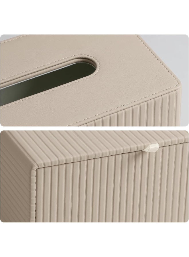 Stylish Pu Leather Rectangular Tissue Box Sleeve With Magnetic Bottom Lid, Suitable For Bathroom, Bedroom, And Office Use, Beige. - Image 5