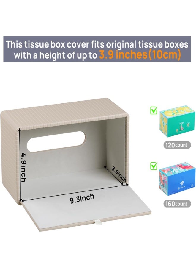 Stylish Pu Leather Rectangular Tissue Box Sleeve With Magnetic Bottom Lid, Suitable For Bathroom, Bedroom, And Office Use, Beige. - Image 4