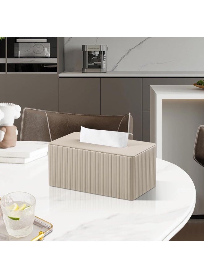 Stylish Pu Leather Rectangular Tissue Box Sleeve With Magnetic Bottom Lid, Suitable For Bathroom, Bedroom, And Office Use, Beige. - Image 3