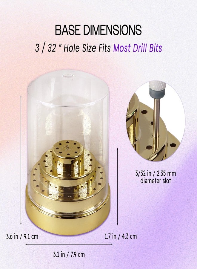 PANA Round Cake Tier Nail Drill Bit Holder Display Organizer Case - Dustproof Carbide Bit Storage Container Box For Manicure Tools Nail Salon - 48 Holes Gold (Drill Bits Not Included) - Image 3