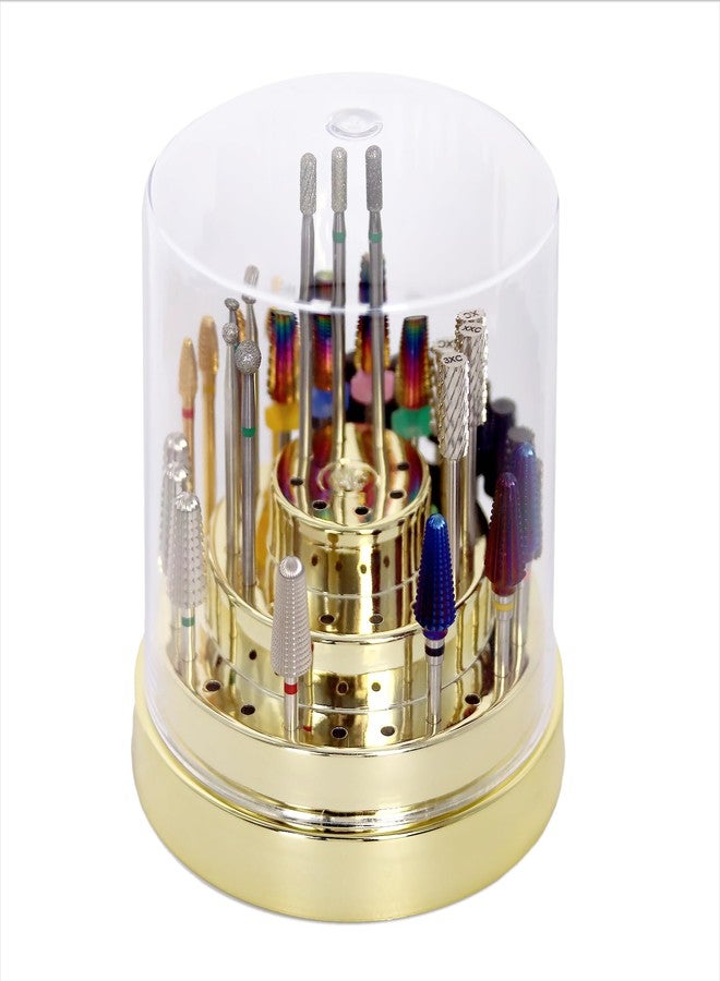 PANA Round Cake Tier Nail Drill Bit Holder Display Organizer Case - Dustproof Carbide Bit Storage Container Box For Manicure Tools Nail Salon - 48 Holes Gold (Drill Bits Not Included) - Image 1