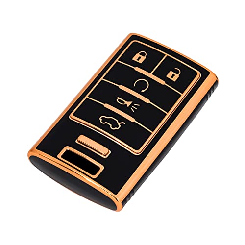 OFFCURVE Key Fob Cover for Cadillac, Soft TPU Car Key Case Protector for Cadillac SRX ATS ELR XTS 2010 2011 2012 2013 2014 2015 Keyless Entry Remote Control Start Car Key Accessories, Black - Image 1