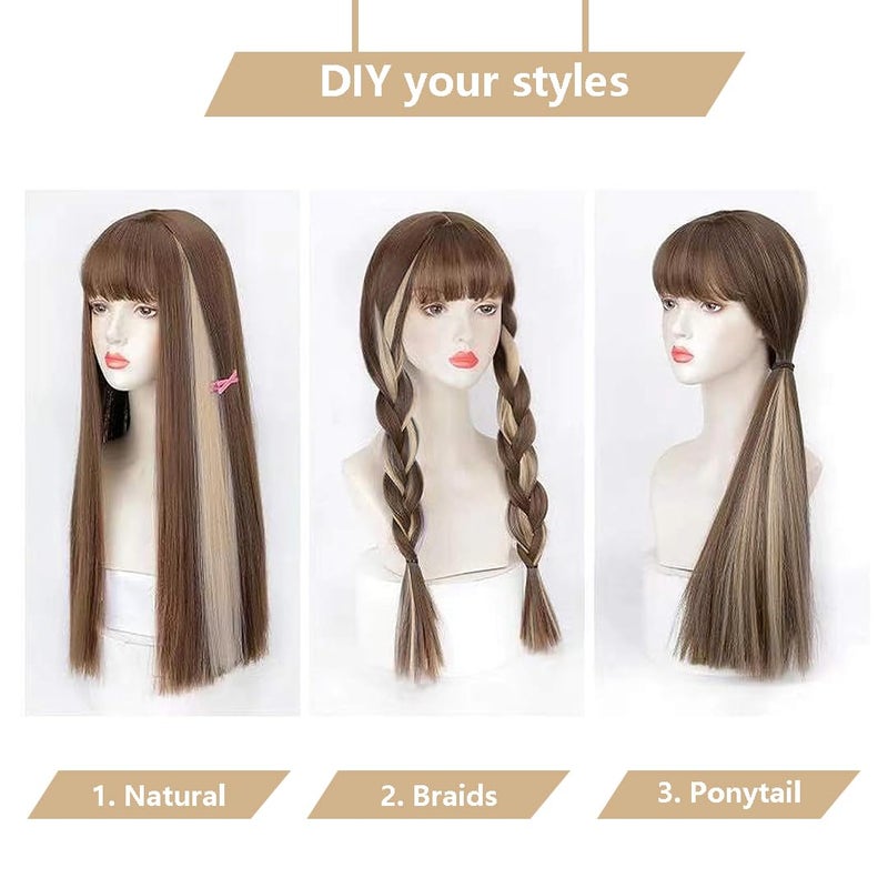 RINBOOOL Blonde Hair Extensions Clip in, 10 Pieces 22 Inch Long Straight Colored Streak Synthetic Accessories Hairpiece Clip ins, Play Party Highlights - Image 2