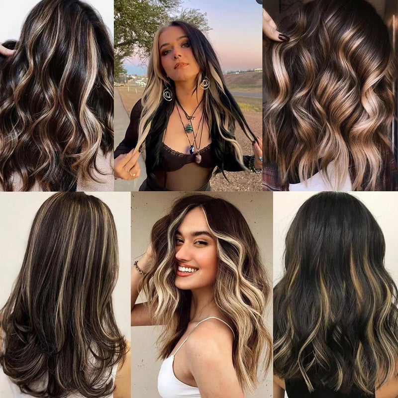 RINBOOOL Blonde Hair Extensions Clip in, 10 Pieces 22 Inch Long Straight Colored Streak Synthetic Accessories Hairpiece Clip ins, Play Party Highlights - Image 5