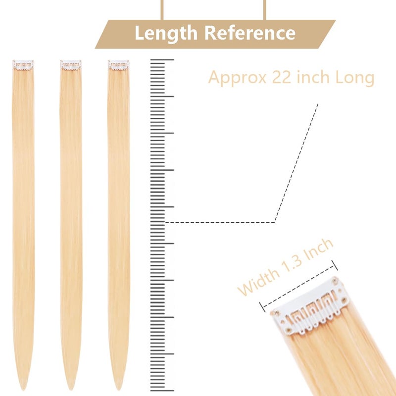 RINBOOOL Blonde Hair Extensions Clip in, 10 Pieces 22 Inch Long Straight Colored Streak Synthetic Accessories Hairpiece Clip ins, Play Party Highlights - Image 3