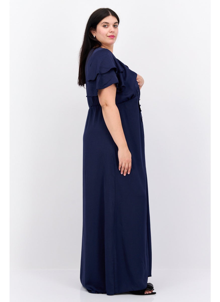 Little Mistress Women Curve Size Solid Maxi Bridesmaid Dress, Navy  - Image 2