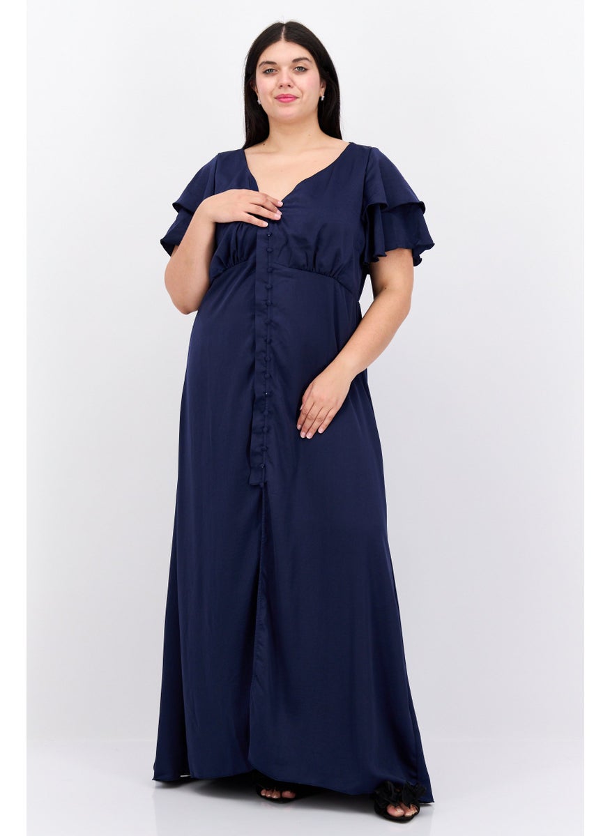 Little Mistress Women Curve Size Solid Maxi Bridesmaid Dress, Navy  - Image 1