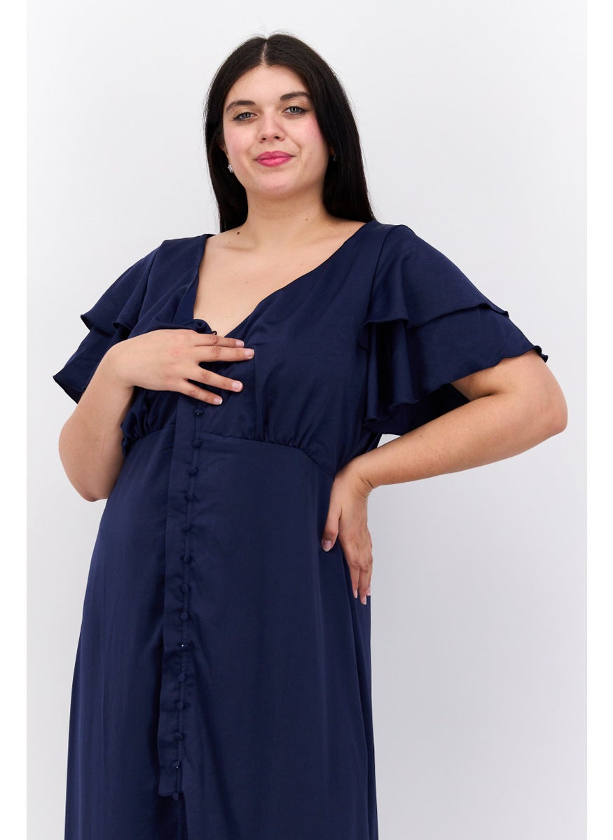 Little Mistress Women Curve Size Solid Maxi Bridesmaid Dress, Navy  - Image 4