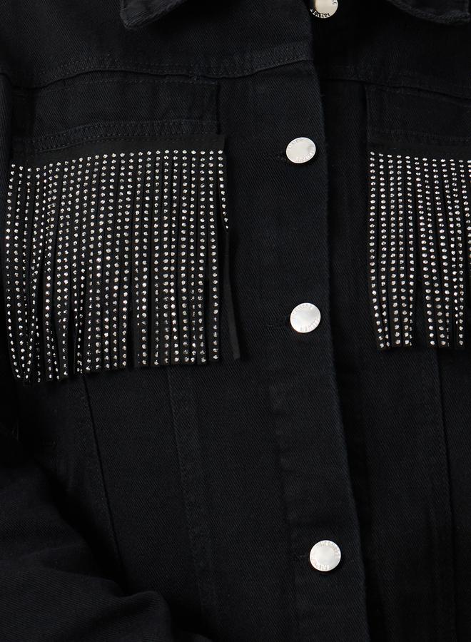 Styli Styli Regular Fit Buttoned Denim Jacket with Frings Detail  - Image 5
