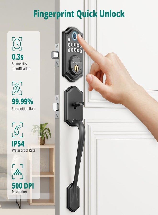 AkaGear Keypad Door Lock with Handle - Fingerprint Deadbolt, Keyless Entry Door Lock, Smart Locks for Front Doors, Electronic Locks with Code, Auto-Lock & One Touch Locking, 2 Keys, Easy Installation - Image 2