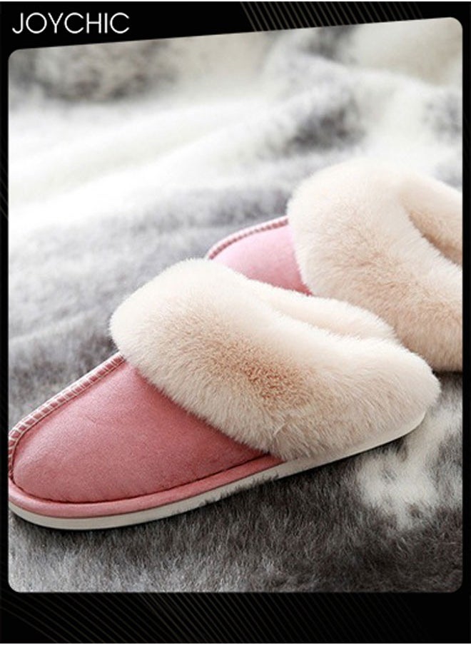 Joychic - Women Winter Flat Bedroom Slippers Memory Foam Slippers Fluffy Slippers Warm Soft House Slippers for Women Non-Slip Indoor Outdoor Pink - Image 1
