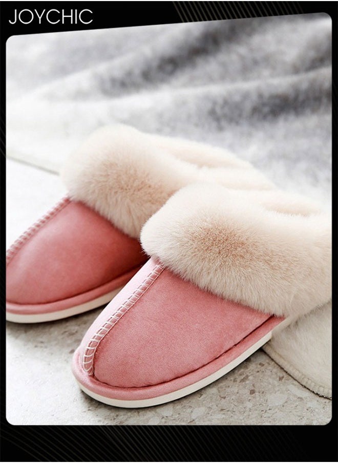 Joychic - Women Winter Flat Bedroom Slippers Memory Foam Slippers Fluffy Slippers Warm Soft House Slippers for Women Non-Slip Indoor Outdoor Pink - Image 1