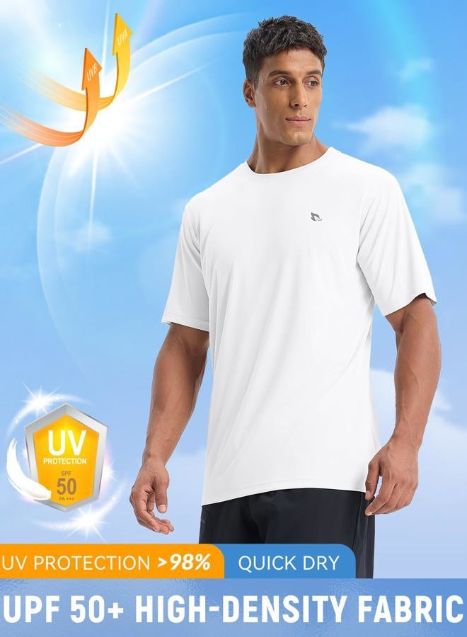 BALEAF Men's UPF 50+ Sun Protection Shirts UV SPF Short Sleeve T-Shirts Rash Guard Quick Dry Lightweight Hiking Athletic, White, L - Image 4