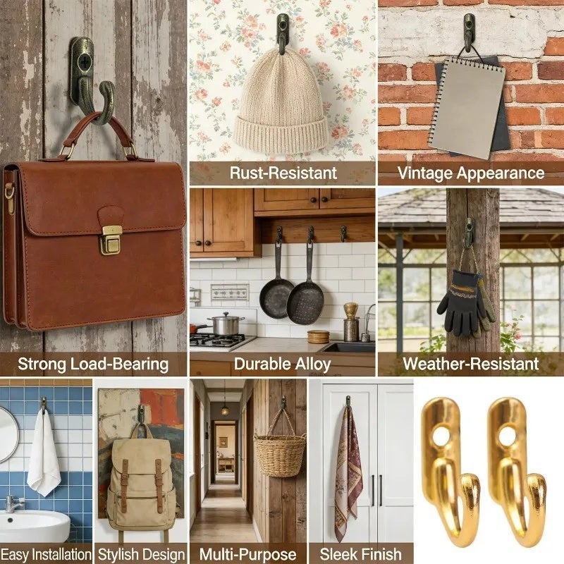 Vintage Wall Mounted Metal Hooks for Hanging Jewelry Keys Towel Bag Small Hangers Bathroom Kitchen Storage Hook Rack with Screw - Image 5
