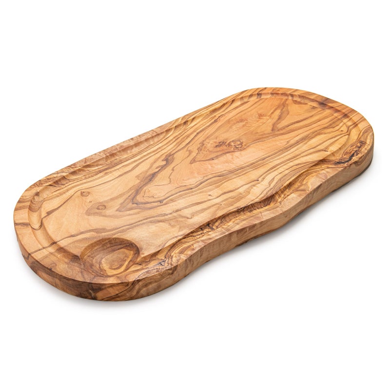 Erreke Wooden Chopping Boards Handmade Natural Olive Wood Chopping Board Serve or Chop Food Large Wooden Cutting Boards Barbecue Cheese Bread Mediterranean Style 39x18 cm with Juice Groove