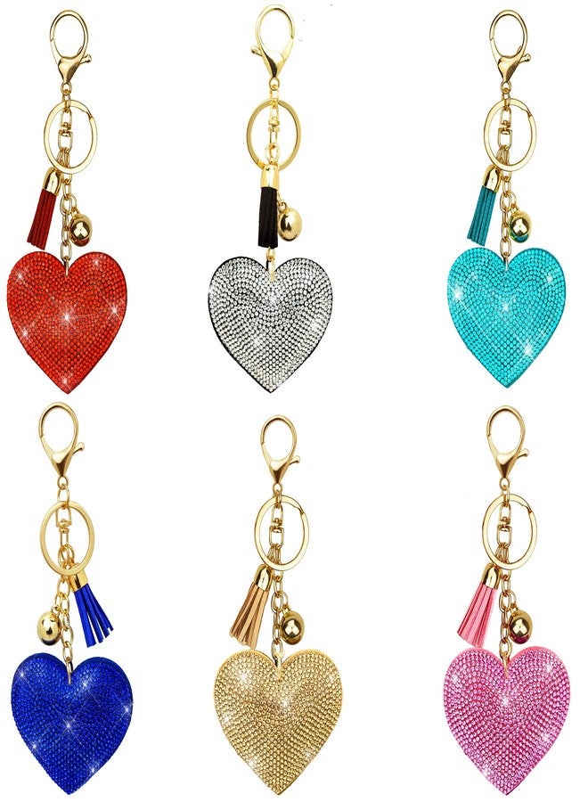 Tongcloud 6pcs Glitter Love Heart Keychain Premium Crystal Tassel Key Chain Leather - Image 1