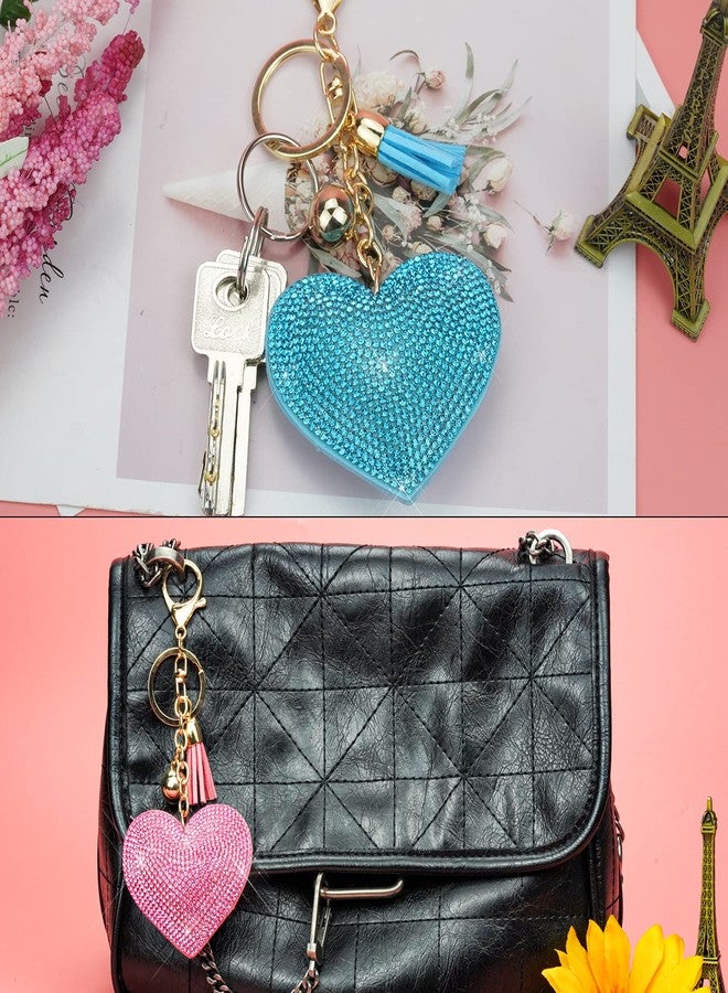 Tongcloud 6pcs Glitter Love Heart Keychain Premium Crystal Tassel Key Chain Leather - Image 5