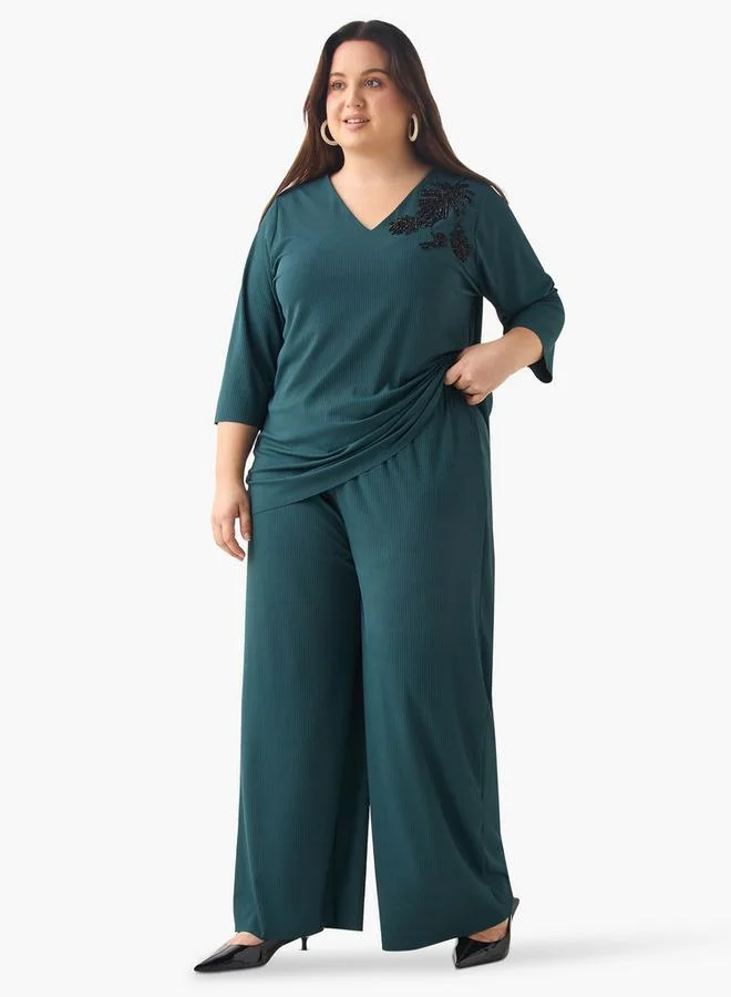 Ulla Popken Plus Size Ulla Popken Pleated Pants with Elasticated Waistband