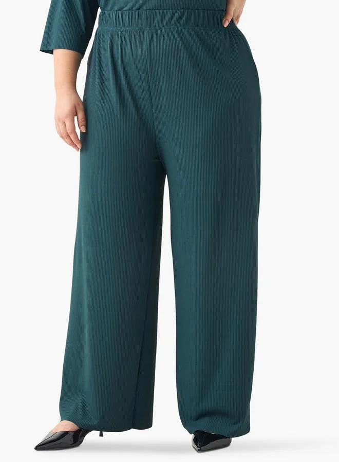 Ulla Popken Plus Size Ulla Popken Pleated Pants with Elasticated Waistband