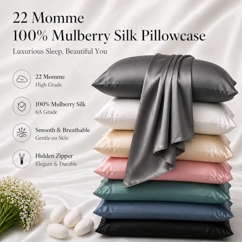 ROSEWARD Pure Mulberry Silk Pillow Cases Standard Size OekoTEX Certified 100 Silk Pillowcase for Hair and Skin Premium 22 Momme silk zippered pillowcase USA Dark Gray 1 Pc 20x26 Standard Slate Grey - Image 3